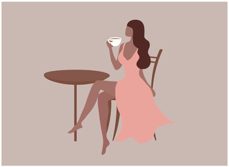 beautiful woman drinking a cup of coffee vector illustration