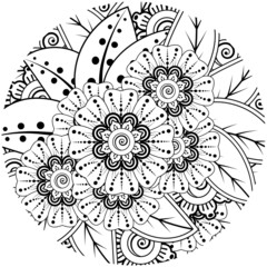 Mehndi flower for henna, mehndi, tattoo, decoration, coloring book page.