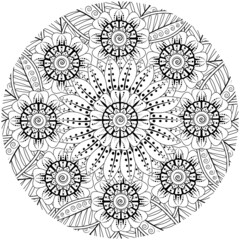 Mehndi flower for henna, mehndi, tattoo, decoration, coloring book page.