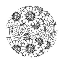 Mehndi flower for henna, mehndi, tattoo, decoration, coloring book page.