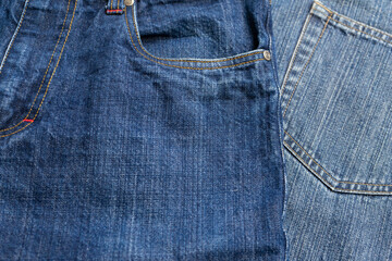 Blue Jeans and bleached background,denim with seam of fashion design with pocket.