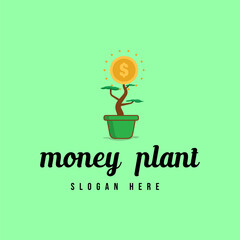 Money plant tree logo design vector