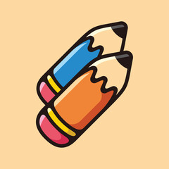 Blue and orange big two pencil colored cartoon symbol logo style line art illustration design vector