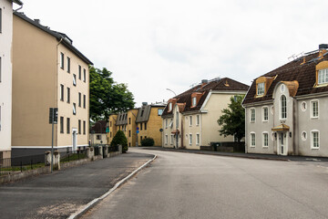 Fototapeta na wymiar Boras, Sweden July 28, 2021 A residential street in downtown.