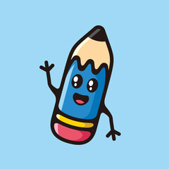 Blue big character pencil colored cartoon symbol logo style line art illustration design vector