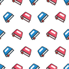 Simple seamless pattern of red and blue books colored cartoon style illustration background template vector