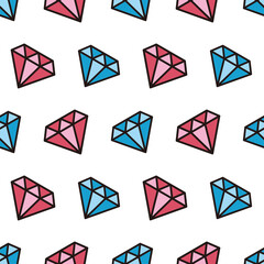 Simple seamless pattern of blue and pink diamond colored cartoon style illustration background template vector