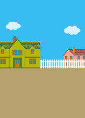 Naklejka premium Landscape with two European-style houses and a white fence