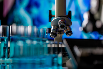 High technology scientific microscope with selective lens objectives for efficient magnification to...