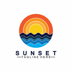 Sunset beach logo  symbol vector illustration design template.