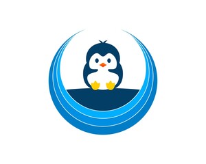 Abstract circular swoosh with little penguin inside