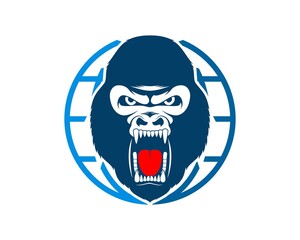 Abstract globe with angry gorilla inside