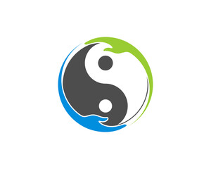 Circular helping hands with yin and yang in the middle