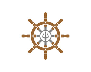 Obraz premium Ship steering wheel with trident in the middle