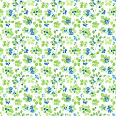 Watercolor blueberries seamless pattern on a white background 