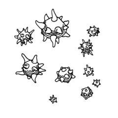 set of a platelets, blood cells, microscopic bodies, vector illustration with black ink contour lines isolated on a white background in a hand drawn & doodle style