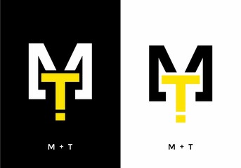 White black and yellow color of MT initial letter - obrazy, fototapety, plakaty