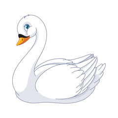 Cute white swan. Cartoon vector illustration © platinka