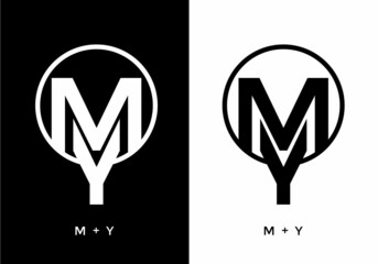 Black and white color of MY initial letter