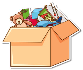 A box full of kid toys in sticker style