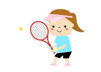 Obraz na płótnie Canvas テニスをしている女性　テニスラケットをもって構えている女性