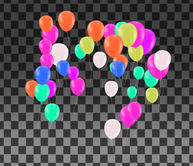 Colored and transparent balloons on the checked background