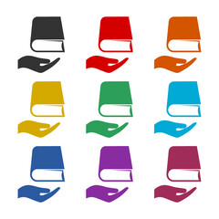 Book over hand color icon set