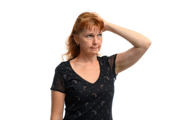 adult woman portrait on isolated white background