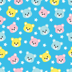 Cute cartoon bear. Vector illustration. Seamless pattern.	