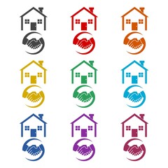 House buying handshake glyph color icon set