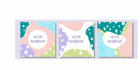 et of 3 abstract textures decoration vector illustration. Contemporary modern trendy decorative design collection with hand drawn elements, minimalist patterns for social media story, invitation