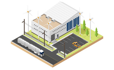 wind energy, industry use wind turbine in isometric graphic