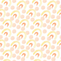 Abstract modern watercolor seamless patters baby shapes on white background.Bright minimalist prints in polka dots,blotches,rainbows.Designs for wrapping paper,packaging,social media,textiles,fabric.