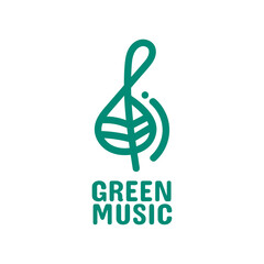 Green leaf music melody sound nature logo concept design illustration