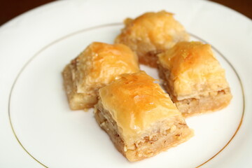 Walnut  desserrt baklava, sliced sweet traditional food