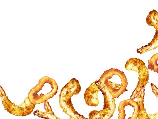 厚塗り水彩のシーフードフライイラスト・右下フレーム