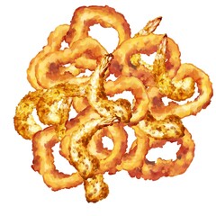 厚塗り水彩のシーフードフライイラスト・円満たしフレーム