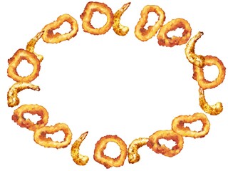 厚塗り水彩のシーフードフライイラスト・楕円フレーム