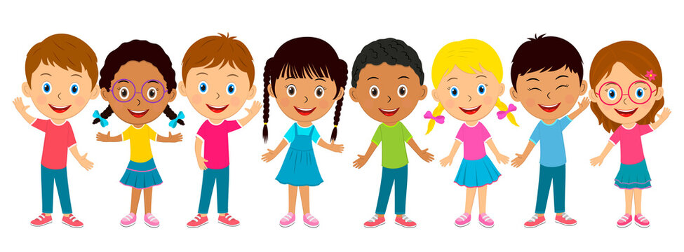 cute cartoon kids stand together