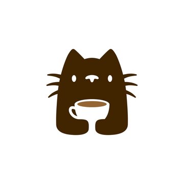 cat coffee cup logo vector icon illustration