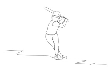 Continuous single line drawing of young energetic man baseball in action hit the ball with a bat - vector illustration. Sport training concept. Modern line draw design for baseball tournament banner