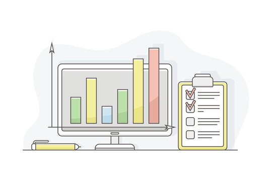 Business Process and Corporate Service Management with Strategic Planning and Analytics Line Vector Illustration