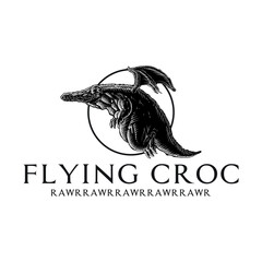 Flying Crocodile engraving mascot logo