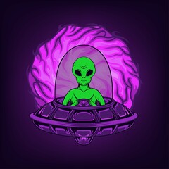 Illustration of alien invasion with ufo