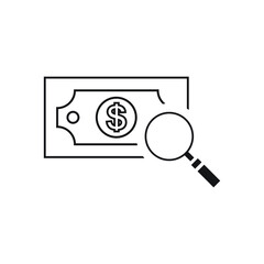 Cash money under a magnifying glass icon design vector illustration