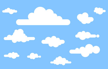 set of clouds flat cartoon style isolated on blue background. blue sky nature with white cloud icon symbol concept. Vector illustration for web sites and banners design.