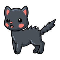 Cute happy black little cat cartoon 