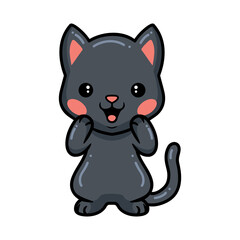 Cute happy black little cat cartoon