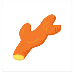Ginger flat icon. Superfood. Organic healthy energetic food for balanced nutrition. Detox and weight loss supplements. Vegetarian food. Color vector illustration