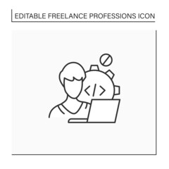 Web developer line icon. Programmer. Development web application. Workplace. Freelance professions concept. Isolated vector illustration. Editable stroke